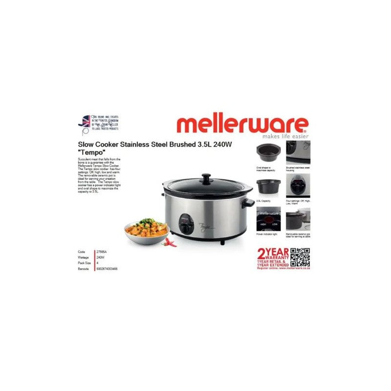 Mellerware Slow Cooker Stainless Steel 3.5L 240W